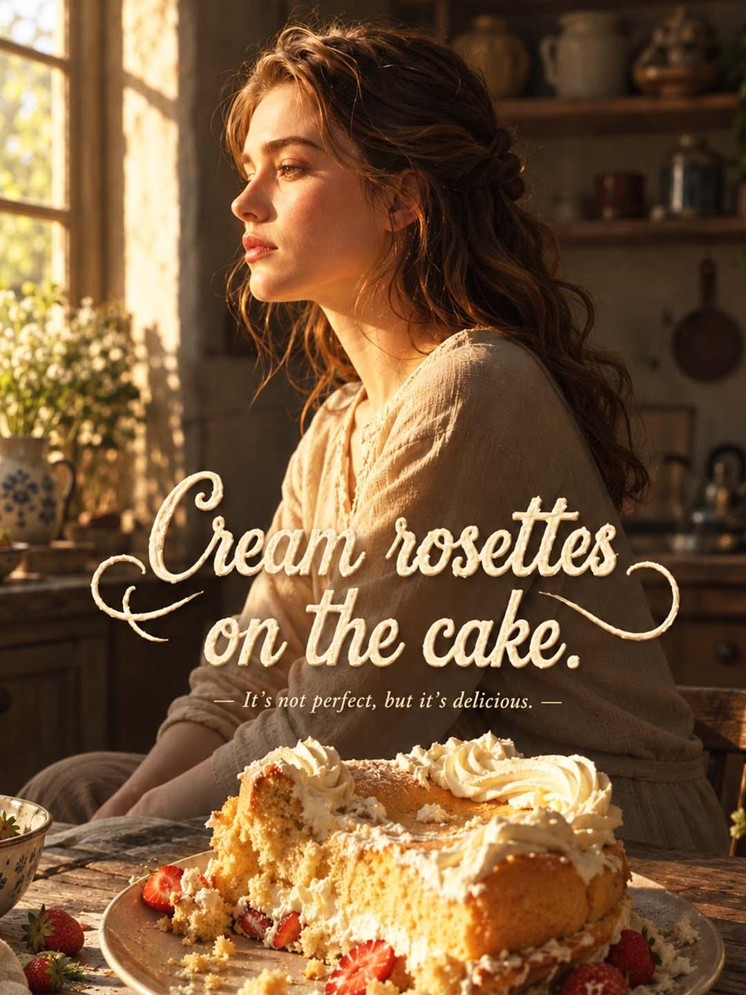 Crean rosettes on the cake
